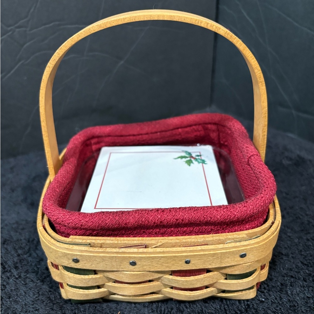 Longaberger Coaster Tote Basket Set with Red and Green Upsplints, Liner and Note